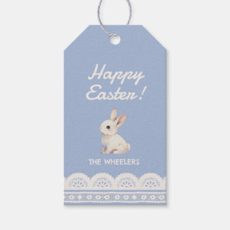 Blue Coquette Bow Watercolor Bunny Gift Tags