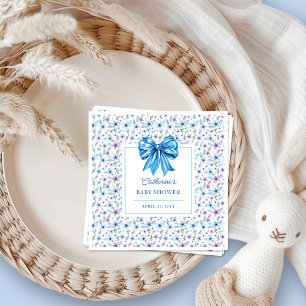 Blue Coquette Bow Wildflower Floral Baby Shower Napkin