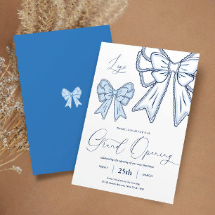 Blue Coquette Bows Elegant Grand Opening Business Invitation
