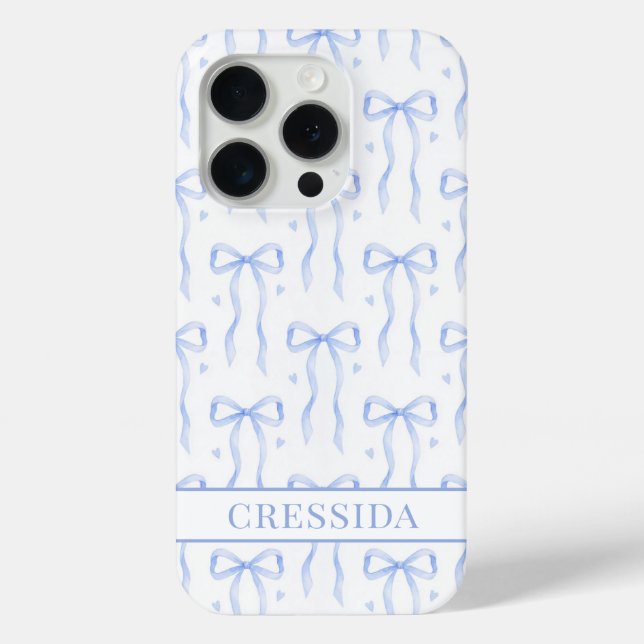 Blue Coquette Bows Monogrammed Case-Mate iPhone Case (Back)