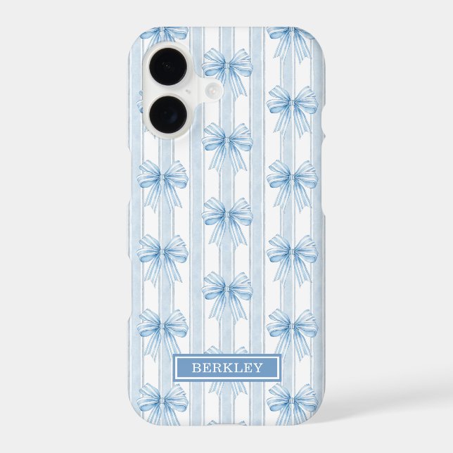 Blue Coquette Bows on Stripes Monogrammed (Back)