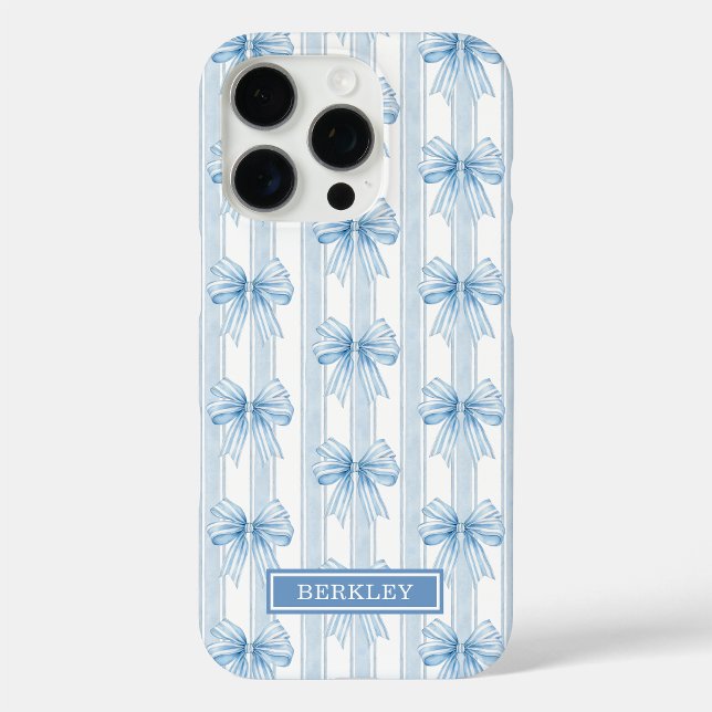 Blue Coquette Bows on Stripes Monogrammed Case-Mate iPhone Case (Creator Uploaded)