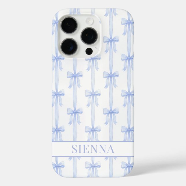 Blue Coquette Bows Striped Monogrammed Case-Mate iPhone Case (Back)