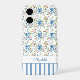 Blue Coquette Bows With Flowers Monogrammed 