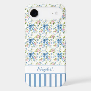 Blue Coquette Bows With Flowers Monogrammed