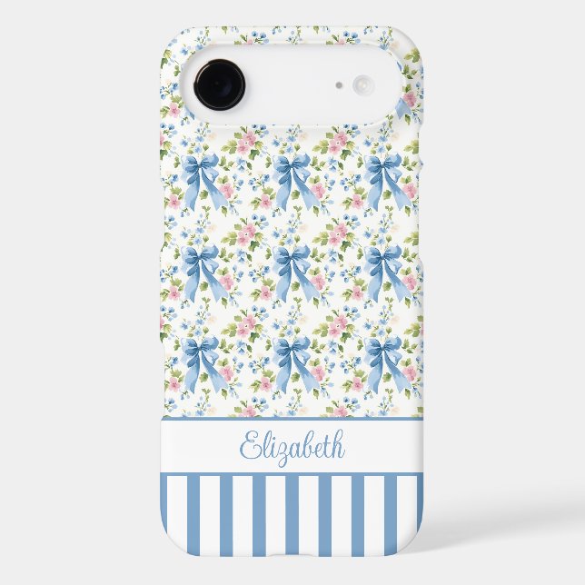 Blue Coquette Bows With Flowers Monogrammed  (Back)