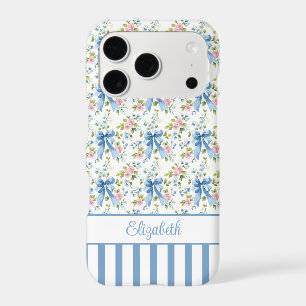 Blue Coquette Bows With Flowers Monogrammed 