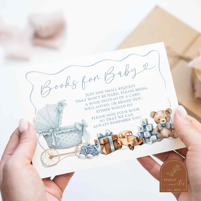 Blue Coquette Carriage Baby Shower Books for Baby Enclosure Card (Creator Uploaded)