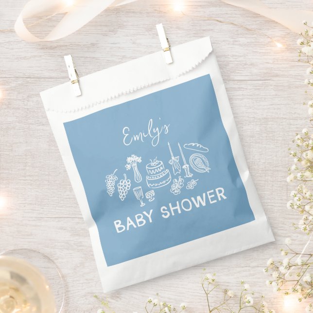 Blue coquette modern hand drawn baby shower favour bags (Clipped)