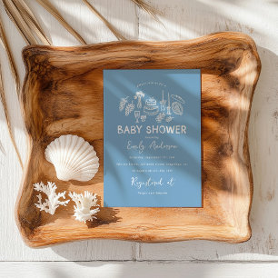 Blue coquette modern hand drawn baby shower invitation