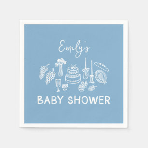 Blue coquette modern hand drawn baby shower napkin
