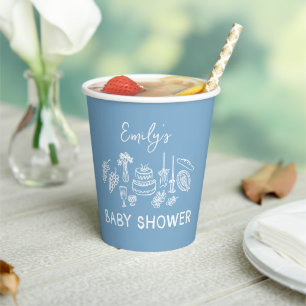 Blue coquette modern hand drawn baby shower paper cups