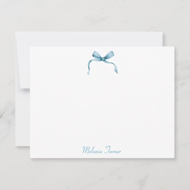 Blue Coquette Ribbon Personalised Note Cards (Front)