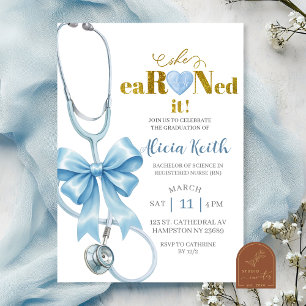 Blue Coquette stethoscope She eaRNed it graduation Invitation