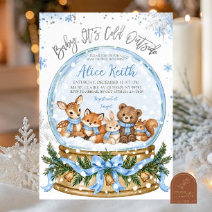 Blue Coquette Winter Woodland Baby Shower Invitation