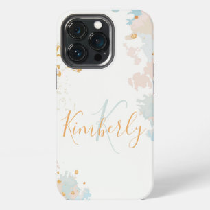 Blue Coral Abstract Marble Gold Monogram Name iPhone 13 Pro Case