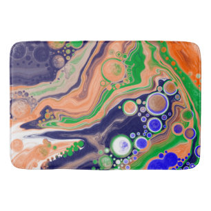 Blue, Coral and Green Pour Painting Fluid Art Bath Mat