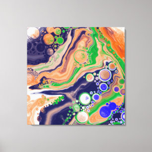 Blue, Coral and Green Pour Painting Fluid Art  Canvas Print