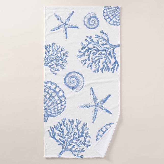 Blue Coral and Seashells Bathroom Towel Set (Bath Towel)