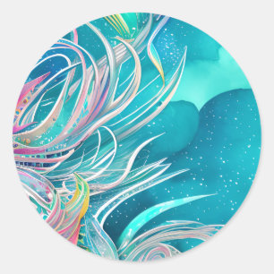 Blue Coral Beachy Abstract Art Classic Round Sticker
