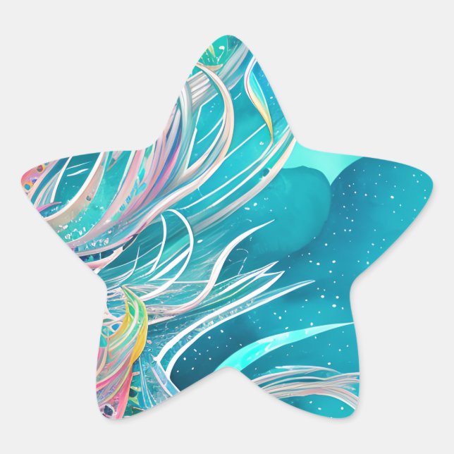 Blue Coral Beachy Abstract Art Star Sticker (Front)