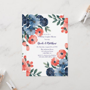 Blue & Coral Bouquet Wedding Couples Shower Invitation
