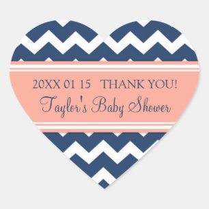 Blue Coral Chevron Baby Shower Favour Stickers