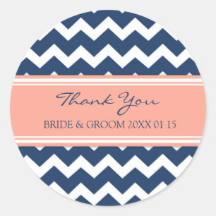 Blue Coral Chevron Thank You Wedding Favour Tags