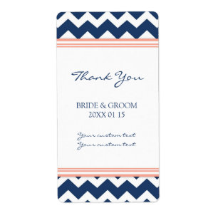 Blue Coral Chevron Wedding Labels