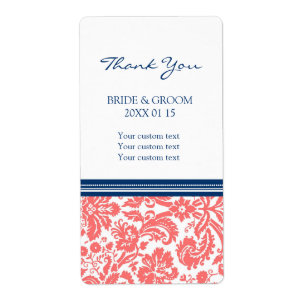 Blue Coral Damask Pattern Wedding Labels