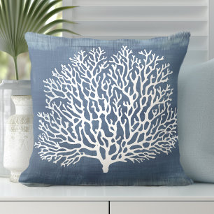 Blue Coral Decorative Pillow   Coastal Style