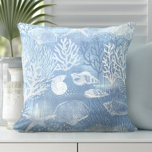 Blue Coral Decorative Pillow Coastal Style