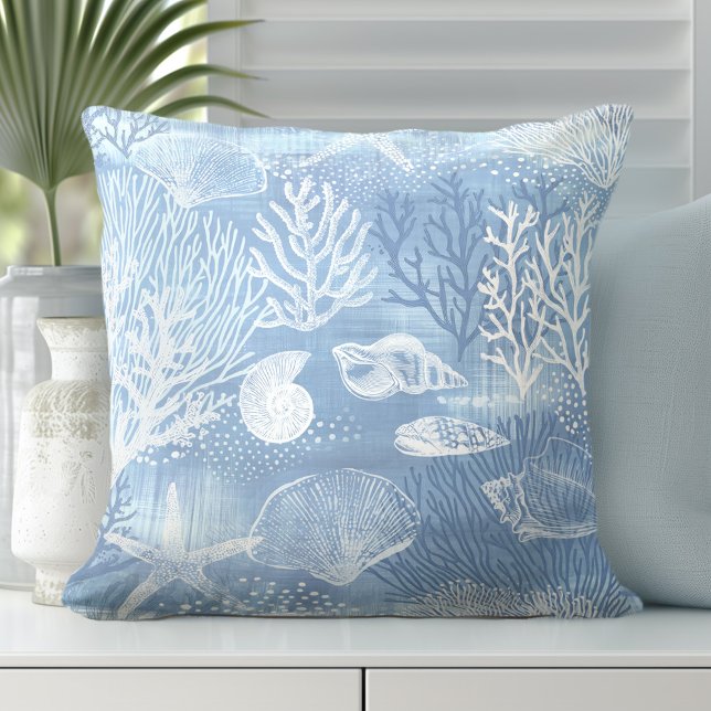 Blue Coral Decorative Pillow | Coastal Style (Creator Uploaded)