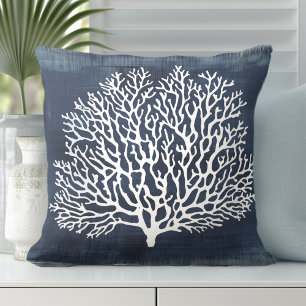 Blue Coral Decorative Pillow   Coastal Style