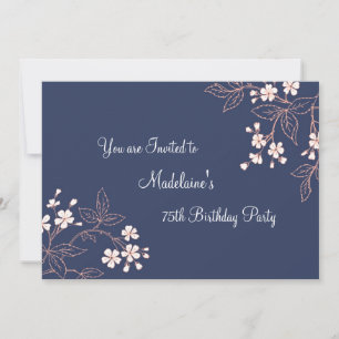 Blue Coral Floral 75th Birthday Party Invitations