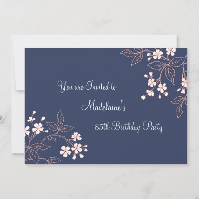 Blue Coral Floral 85th Birthday Party Invitations (Front)