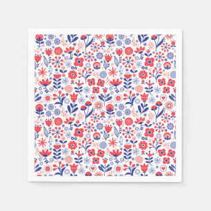 Blue & Coral Floral Pattern Napkin