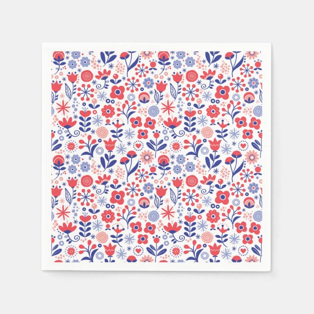 Blue & Coral Floral Pattern Napkin (Front)