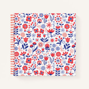 Blue & Coral Floral Pattern Notebook
