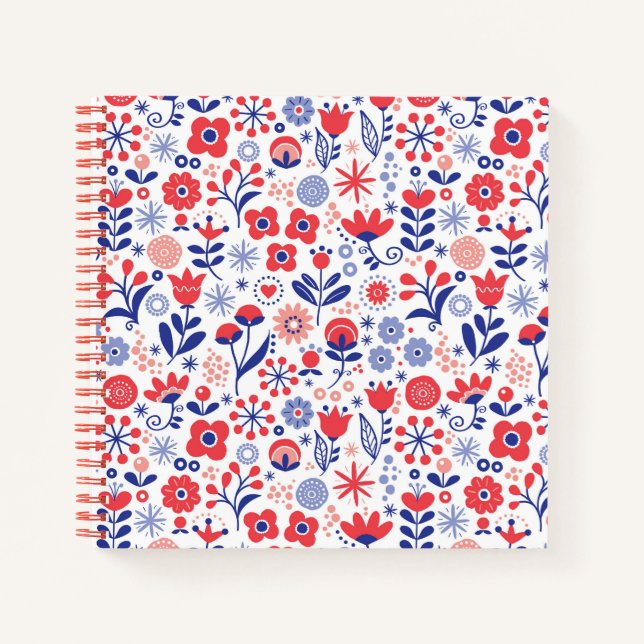 Blue & Coral Floral Pattern Notebook (Front)