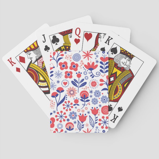 Blue & Coral Floral Pattern Playing Cards (Back)