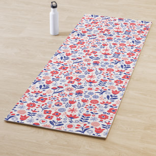 Blue & Coral Floral Pattern Yoga Mat