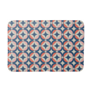 Blue & Coral Geometric Pattern Bath Mat