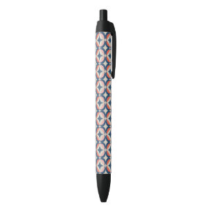 Blue & Coral Geometric Pattern Black Ink Pen