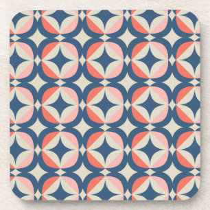 Blue & Coral Geometric Pattern Coaster
