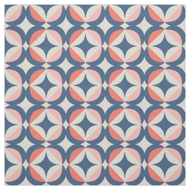 Blue & Coral Geometric Pattern Fabric (Swatch)
