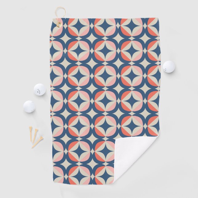 Blue & Coral Geometric Pattern Golf Towel (InSitu)