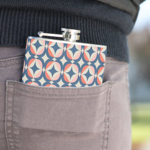Blue & Coral Geometric Pattern Hip Flask