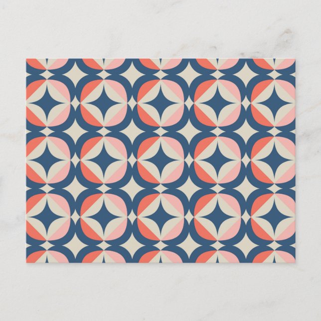 Blue & Coral Geometric Pattern Holiday Postcard (Front)
