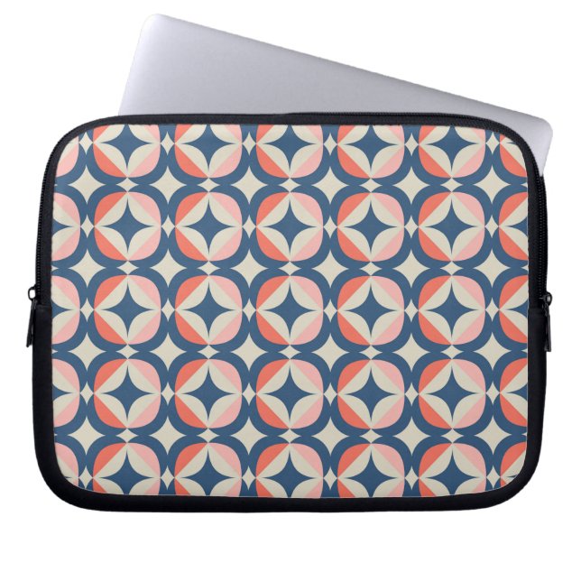 Blue & Coral Geometric Pattern Laptop Sleeve (Front)